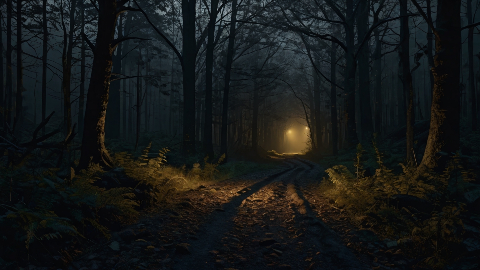 A pathway forking into two directions, the less-worn path illuminated by gold light — representing pattern interruption