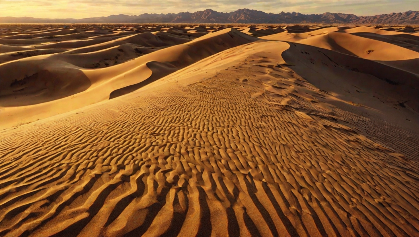 Aerial perspective of sand dunes with wind-carved geometric ripple patterns